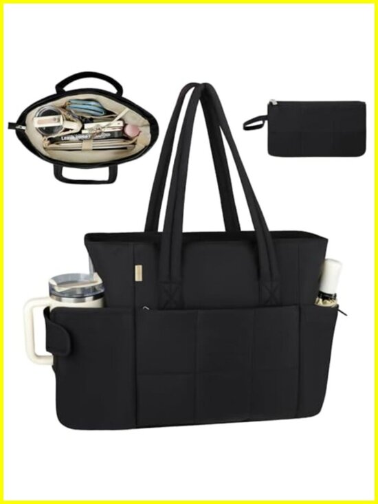 Other - Puffer Tote Bag with Laptop Compartment & Cup Holder for Women